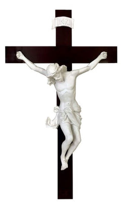 Baroque Style Crucifix, white alabaster, 30" - ZWMA663W