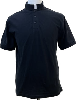 Tab Collar Polo Shirt - Short Sleeve - Black